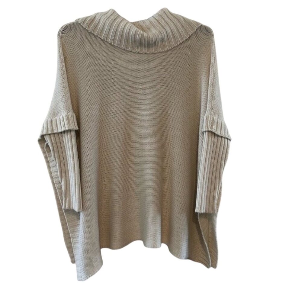 Quinn Womens Acrylic Poncho Sweater With Button Cowl Neck Beige Size S - Picture 3 of 9
